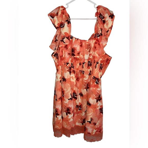 Torrid Off The Shoulder Lace Trim Floral Swim Coverup Mini Dress Coral Size 6 - Picture 2 of 9